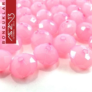 Fasetli, 8 mm, Rondela, Pembe Buzlu Boncuk / Paket İçeriği 100 Adet