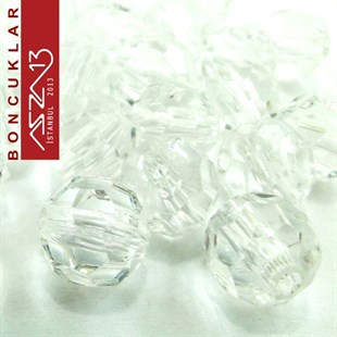 Fasetli, 10 mm, Yuvarlak, Beyaz Boncuk / Paket İçeriği 20 Adet