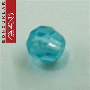 Fasetli, 8 mm, Yuvarlak, Açık Mavi Boncuk / Paket İçeriği 65 Adet