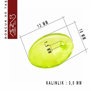 Oval 13 mm, Açık Yeşil Şeffaf Boncuk / Paket İçeriği 10 Adet