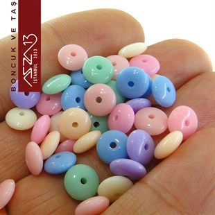 Karışık Pastel Renk, Akrilik, 8 mm Fasetli Disk Boncuk / 140 Adet