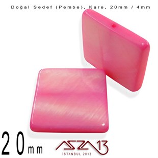 20 mm Pembe, Doğal Sedef Kare Boncuk / Paket İçeriği 4 Adet