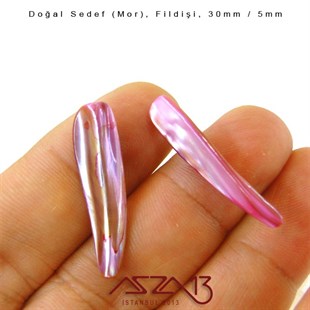 30x5 mm Mor, Doğal Sedef Fildişi Boncuk / Paket İçeriği 6 Adet