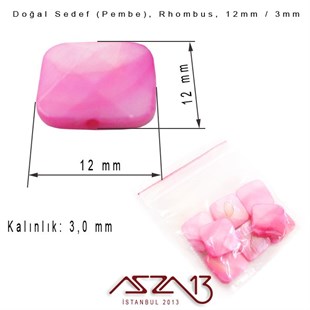 12 mm Pembe, Doğal Sedef Rhombus Boncuk / Paket İçeriği 8 Adet