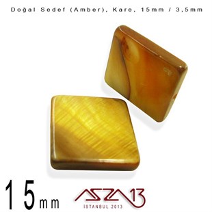 15 mm Amber, Doğal Sedef Kare Boncuk / Paket İçeriği 6 Adet