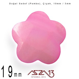 19 mm Pembe, Doğal Sedef Çiçek Boncuk / Paket İçeriği 8 Adet