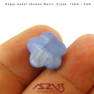 19 mm Mavi, Doğal Sedef Çiçek Boncuk / Paket İçeriği 8 Adet