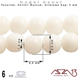 6 mm - Yuvarlak - Doğal Sedef Boncuk / 70 Adet