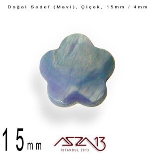15 mm Mavi, Doğal Sedef Çiçek Boncuk / Paket İçeriği 10 Adet
