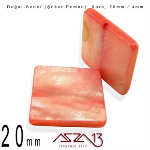 20 mm Şeker Pembe, Doğal Sedef Kare Boncuk / Paket İçeriği 4 Adet