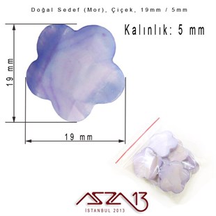 19 mm Mor, Doğal Sedef Çiçek Boncuk / Paket İçeriği 8 Adet