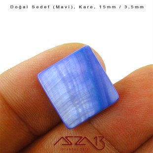 15 mm Mavi, Doğal Sedef Kare Boncuk / Paket İçeriği 6 Adet