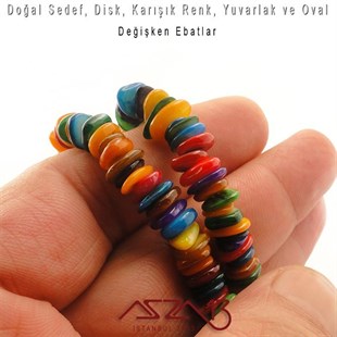 Değişken Ebatlarda - Yuvarlak ve Oval Disk - Doğal Sedef Pul Boncuk / 45 cm Uzunluğunda