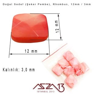 12 mm Şeker Pembe, Doğal Sedef Rhombus Boncuk / Paket İçeriği 8 Adet
