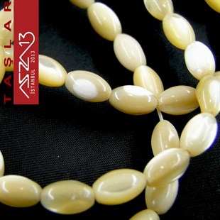 42 Adet 10 mm Krem Kahve Renk Oval Sedef Taş Boncuk (18 gr)