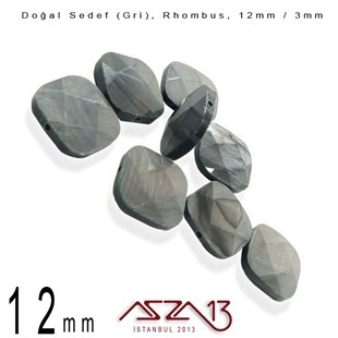 12 mm Gri, Doğal Sedef Rhombus Boncuk / Paket İçeriği 8 Adet