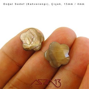 15 mm Kahverengi, Doğal Sedef Çiçek Boncuk / Paket İçeriği 10 Adet