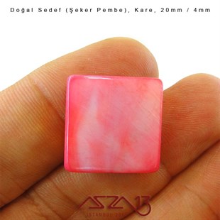 20 mm Şeker Pembe, Doğal Sedef Kare Boncuk / Paket İçeriği 4 Adet
