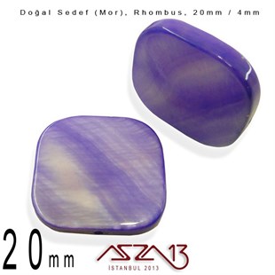 20 mm Mor, Doğal Sedef Rhombus Boncuk / Paket İçeriği 4 Adet