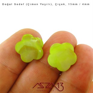 15 mm Çimen Yeşili, Doğal Sedef Çiçek Boncuk / Paket İçeriği 10 Adet