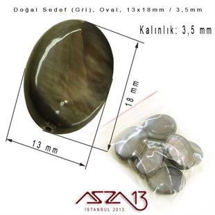 13x18 mm Gri, Doğal Sedef Oval Boncuk / Paket İçeriği 6 Adet