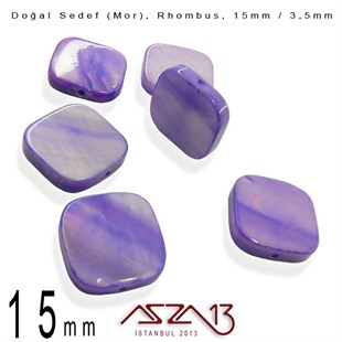 15 mm Mor, Doğal Sedef Rhombus Boncuk / Paket İçeriği 6 Adet