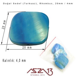 20 mm Turkuaz, Doğal Sedef Rhombus Boncuk / Paket İçeriği 4 Adet