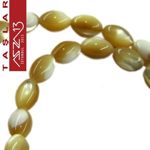 50 Adet 8 mm Krem Kahve Renk Oval Sedef Taş Boncuk (13 gr)