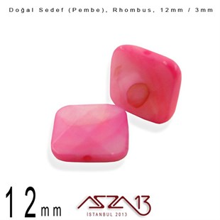 12 mm Pembe, Doğal Sedef Rhombus Boncuk / Paket İçeriği 8 Adet