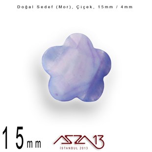 15 mm Mor, Doğal Sedef Çiçek Boncuk / Paket İçeriği 10 Adet