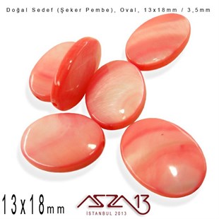 13x18 mm Şeker Pembe, Doğal Sedef Oval Boncuk / Paket İçeriği 6 Adet