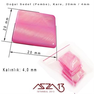 20 mm Pembe, Doğal Sedef Kare Boncuk / Paket İçeriği 4 Adet