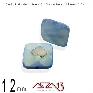12 mm Mavi, Doğal Sedef Rhombus Boncuk / Paket İçeriği 8 Adet