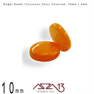 10 mm Turuncu, Doğal Sedef Yassı Yuvarlak Boncuk / Paket İçeriği 8 Adet