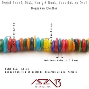 Değişken Ebatlarda - Yuvarlak ve Oval Disk - Doğal Sedef Pul Boncuk / 45 cm Uzunluğunda