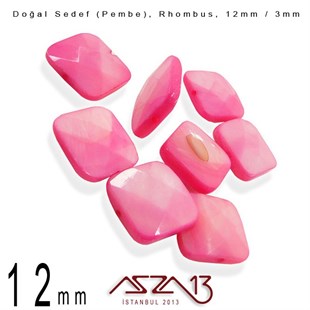 12 mm Pembe, Doğal Sedef Rhombus Boncuk / Paket İçeriği 8 Adet