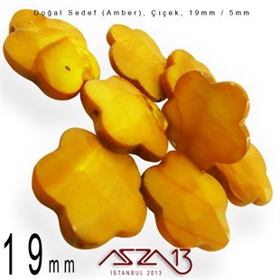 19 mm Amber, Doğal Sedef Çiçek Boncuk / Paket İçeriği 8 Adet