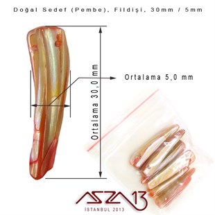 30x5 mm Pembe, Doğal Sedef Fildişi Boncuk / Paket İçeriği 6 Adet