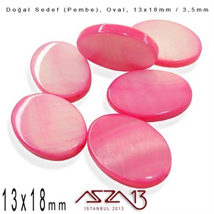 13x18 mm Pembe, Doğal Sedef Oval Boncuk / Paket İçeriği 6 Adet