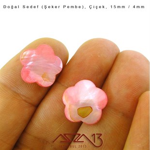 15 mm Şeker Pembe, Doğal Sedef Çiçek Boncuk / Paket İçeriği 10 Adet