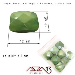 12 mm Küf Yeşili, Doğal Sedef Rhombus Boncuk / Paket İçeriği 8 Adet