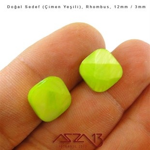 12 mm Çimen Yeşili, Doğal Sedef Rhombus Boncuk / Paket İçeriği 8 Adet