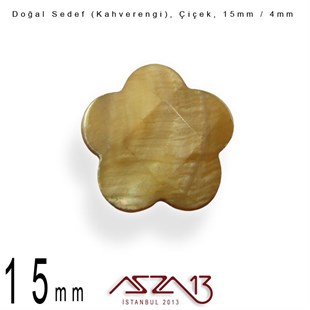 15 mm Kahverengi, Doğal Sedef Çiçek Boncuk / Paket İçeriği 10 Adet
