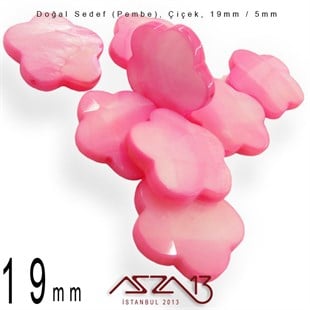 19 mm Pembe, Doğal Sedef Çiçek Boncuk / Paket İçeriği 8 Adet