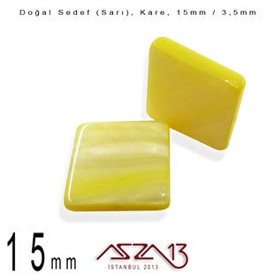 15 mm Sarı, Doğal Sedef Kare Boncuk / Paket İçeriği 6 Adet