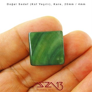 20 mm Küf Yeşili, Doğal Sedef Kare Boncuk / Paket İçeriği 4 Adet