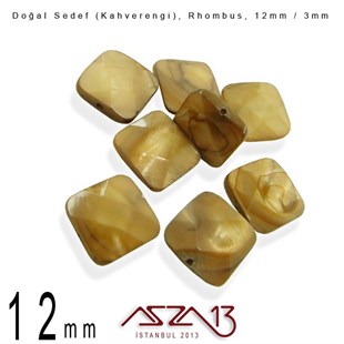 12 mm Kahverengi, Doğal Sedef Rhombus Boncuk / Paket İçeriği 8 Adet