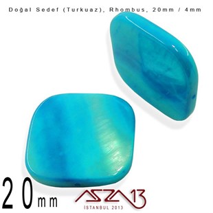20 mm Turkuaz, Doğal Sedef Rhombus Boncuk / Paket İçeriği 4 Adet