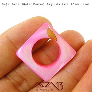 25 mm Şeker Pembe, Doğal Sedef Boşluklu Kare Boncuk / Paket İçeriği 3 Adet