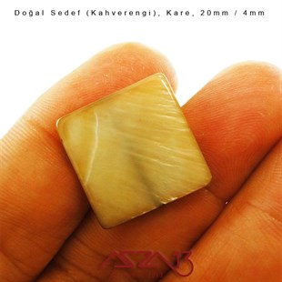 20 mm Kahverengi, Doğal Sedef Kare Boncuk / Paket İçeriği 4 Adet